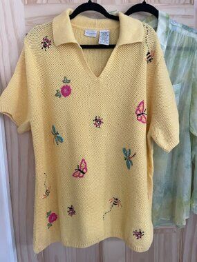 White Stage Yellow Crochet Embroidered Summer Sweater